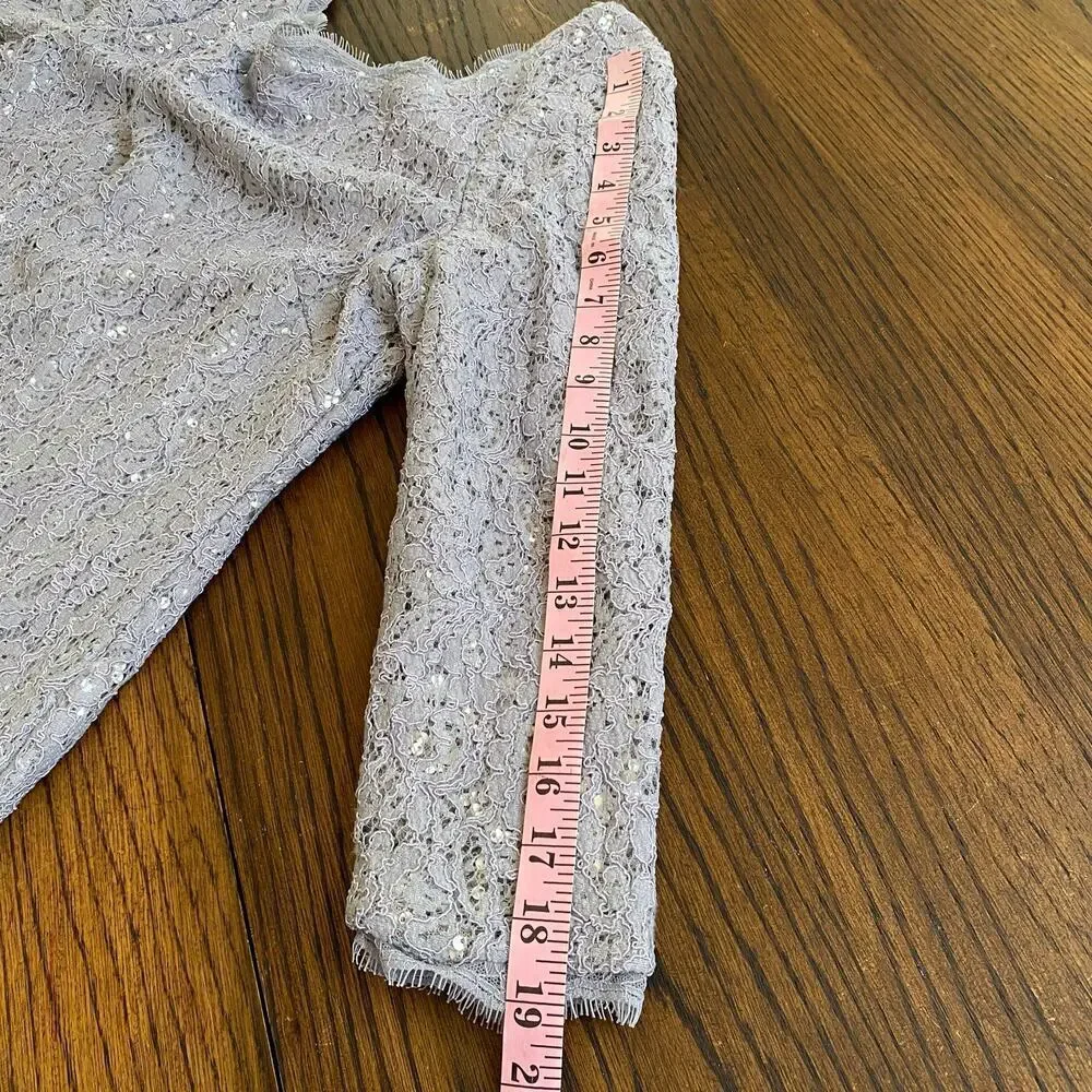 Adrianna Papell 41915770 Lace Short Dress Women's sz 8 Silver Gray Cocktail Prom - Picture 14 of 16